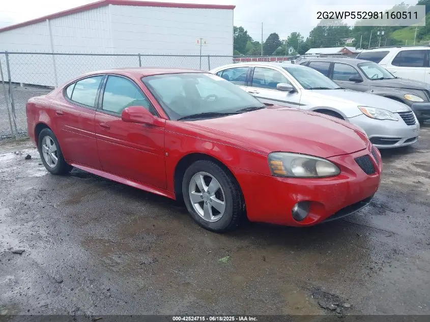 2008 Pontiac Grand Prix VIN: 2G2WP552981160511 Lot: 42524715