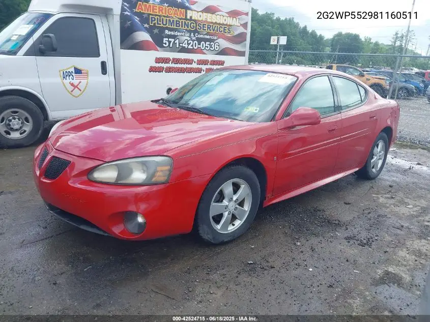 2008 Pontiac Grand Prix VIN: 2G2WP552981160511 Lot: 42524715