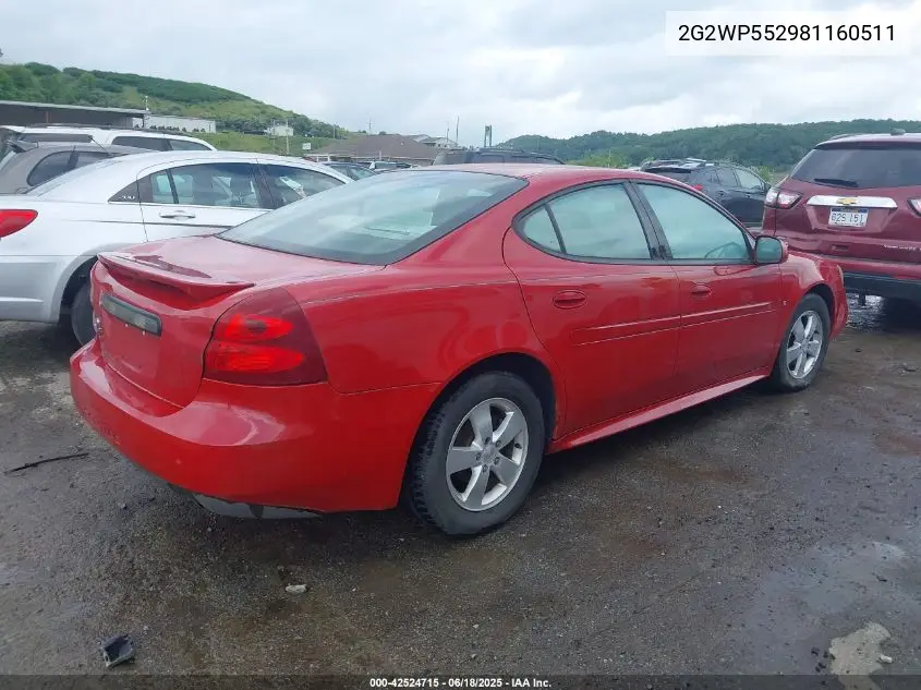 2008 Pontiac Grand Prix VIN: 2G2WP552981160511 Lot: 42524715