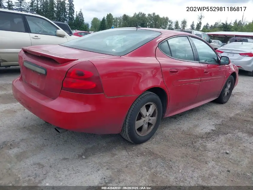 2008 Pontiac Grand Prix VIN: 2G2WP552981186817 Lot: 42542033
