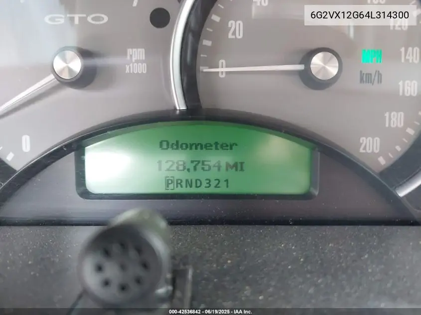 2004 Pontiac Gto VIN: 6G2VX12G64L314300 Lot: 42536842