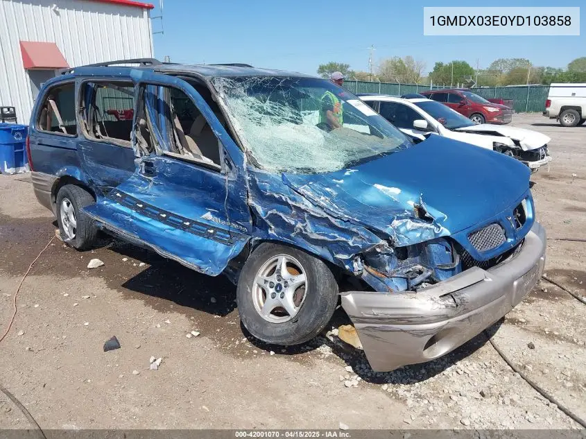 2000 Pontiac Montana M16 VIN: 1GMDX03E0YD103858 Lot: 42001070