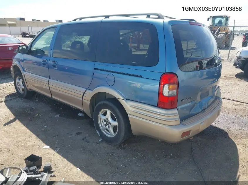 2000 Pontiac Montana M16 VIN: 1GMDX03E0YD103858 Lot: 42001070