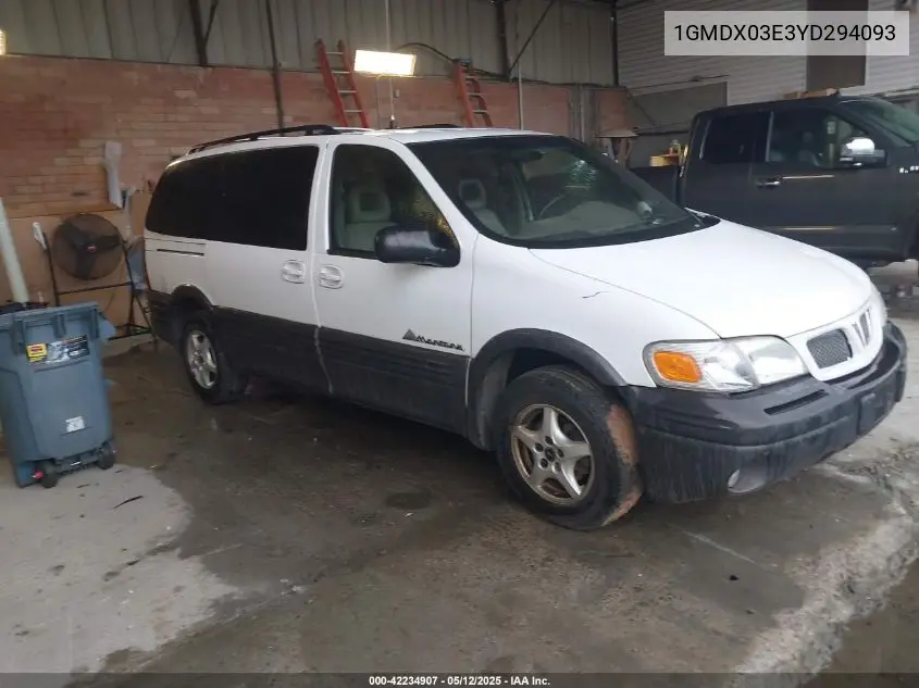 2000 Pontiac Montana VIN: 1GMDX03E3YD294093 Lot: 42234907
