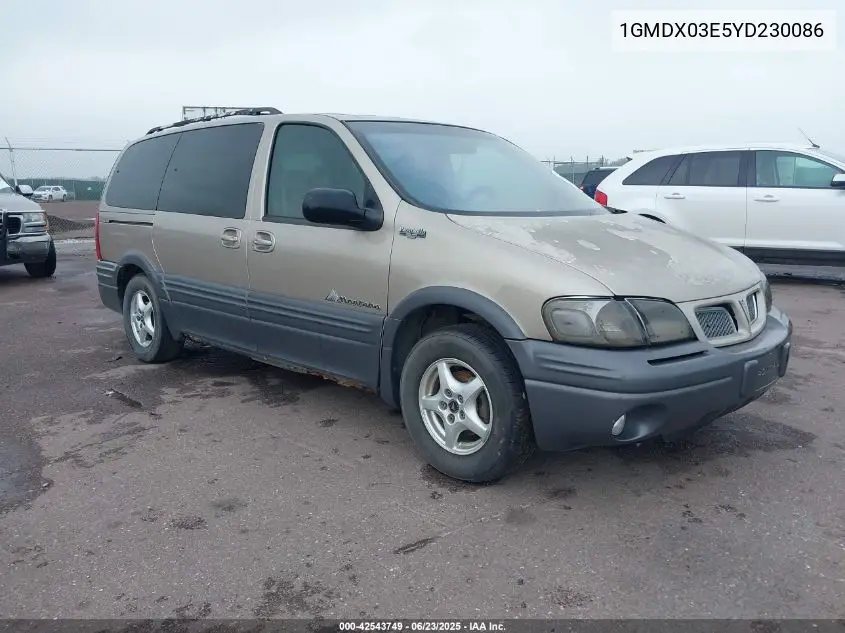 2000 Pontiac Montana M16 VIN: 1GMDX03E5YD230086 Lot: 42543749