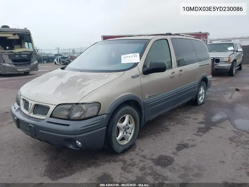 2000 Pontiac Montana M16 VIN: 1GMDX03E5YD230086 Lot: 42543749
