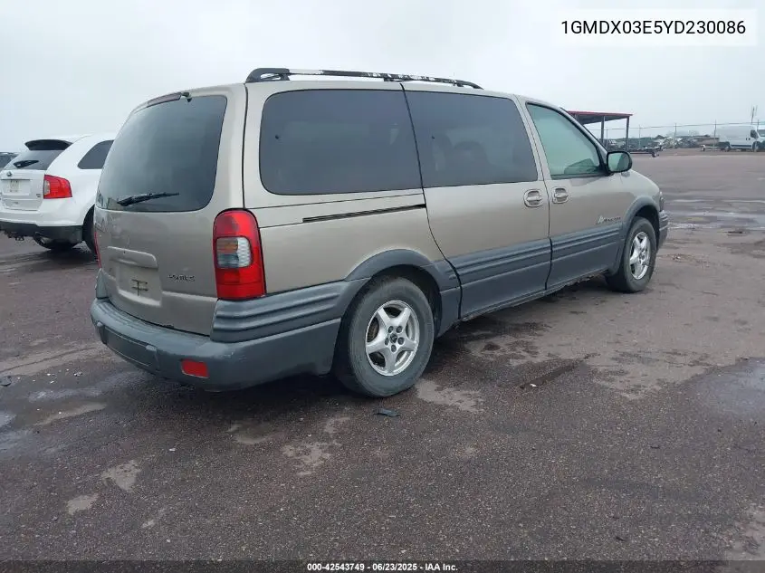 2000 Pontiac Montana M16 VIN: 1GMDX03E5YD230086 Lot: 42543749