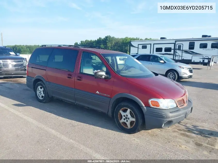 2000 Pontiac Montana M16 VIN: 1GMDX03E6YD205715 Lot: 42567681