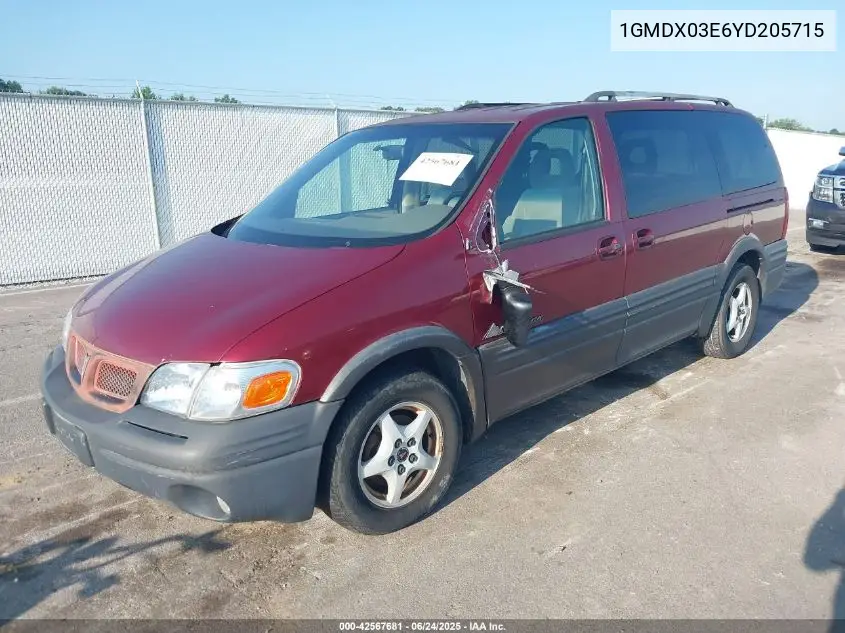 2000 Pontiac Montana M16 VIN: 1GMDX03E6YD205715 Lot: 42567681
