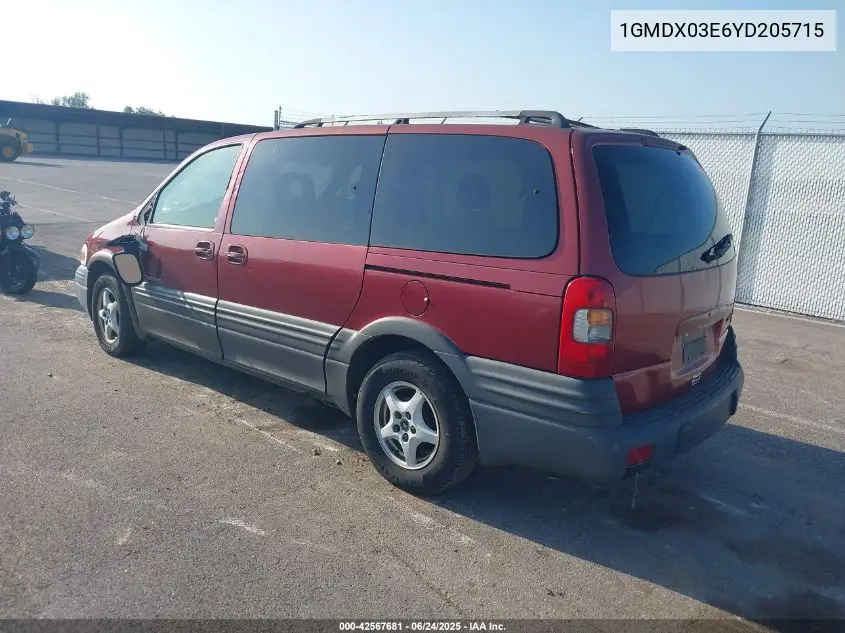 2000 Pontiac Montana M16 VIN: 1GMDX03E6YD205715 Lot: 42567681