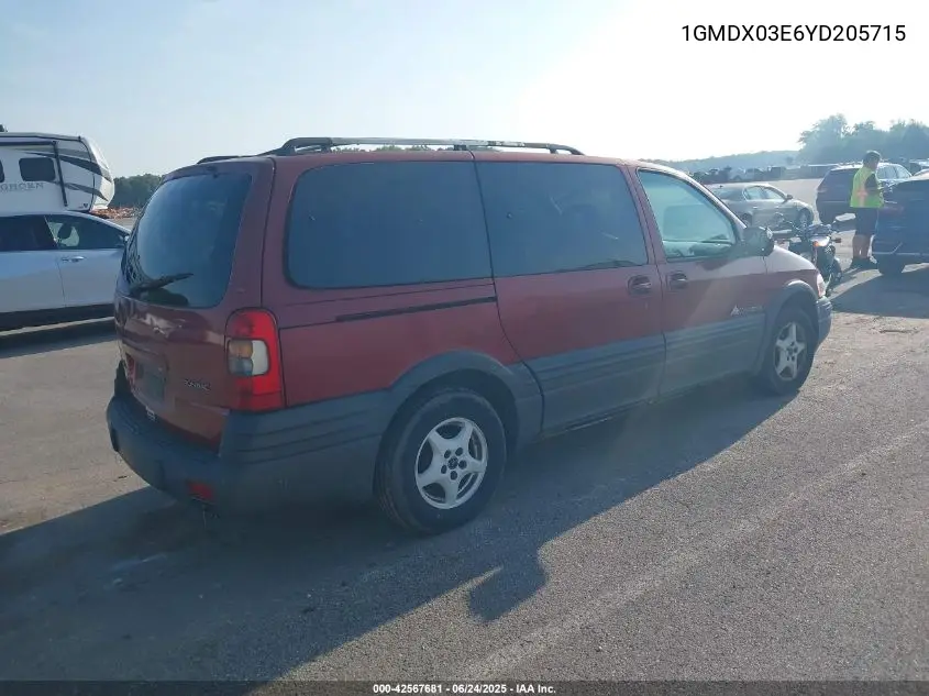 2000 Pontiac Montana M16 VIN: 1GMDX03E6YD205715 Lot: 42567681