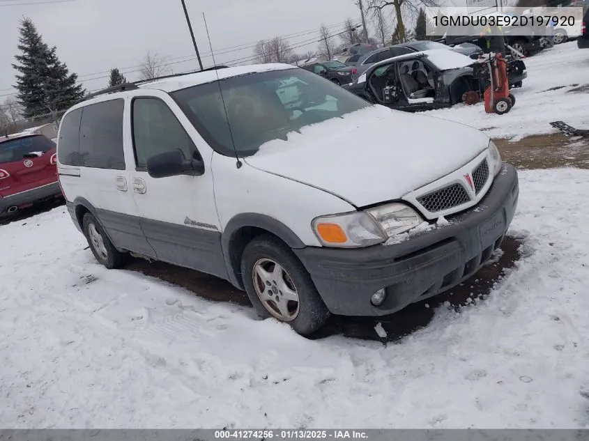 2002 Pontiac Montana 1Sa Pkg VIN: 1GMDU03E92D197920 Lot: 41274256