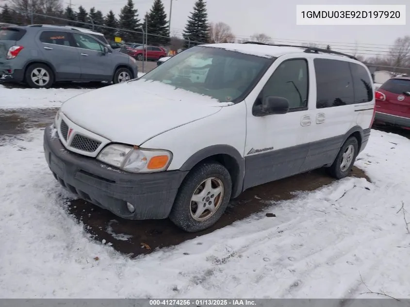 2002 Pontiac Montana 1Sa Pkg VIN: 1GMDU03E92D197920 Lot: 41274256