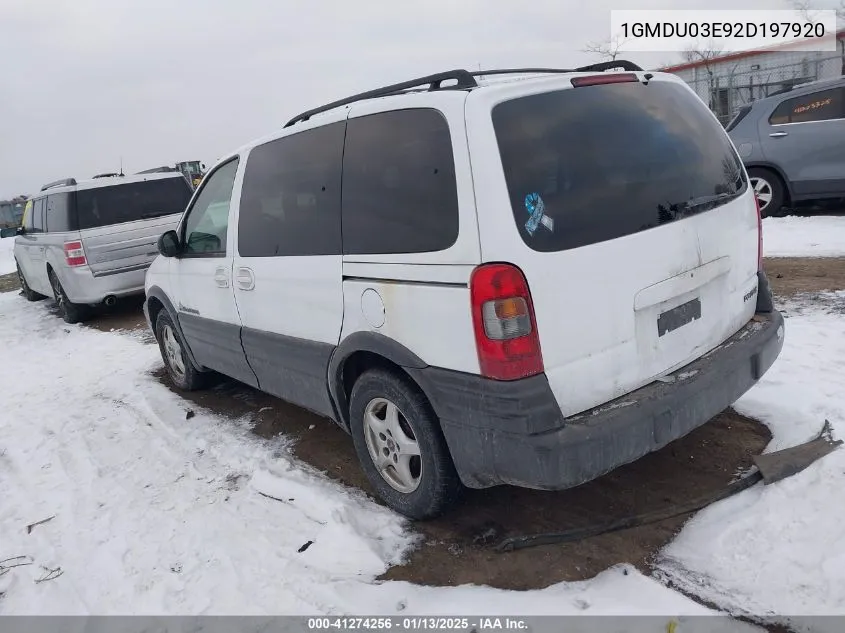 2002 Pontiac Montana 1Sa Pkg VIN: 1GMDU03E92D197920 Lot: 41274256