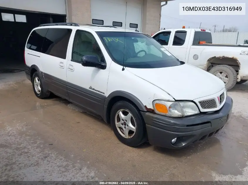 2003 Pontiac Montana M16 W/1Sa Pkg. VIN: 1GMDX03E43D316949 Lot: 41982662