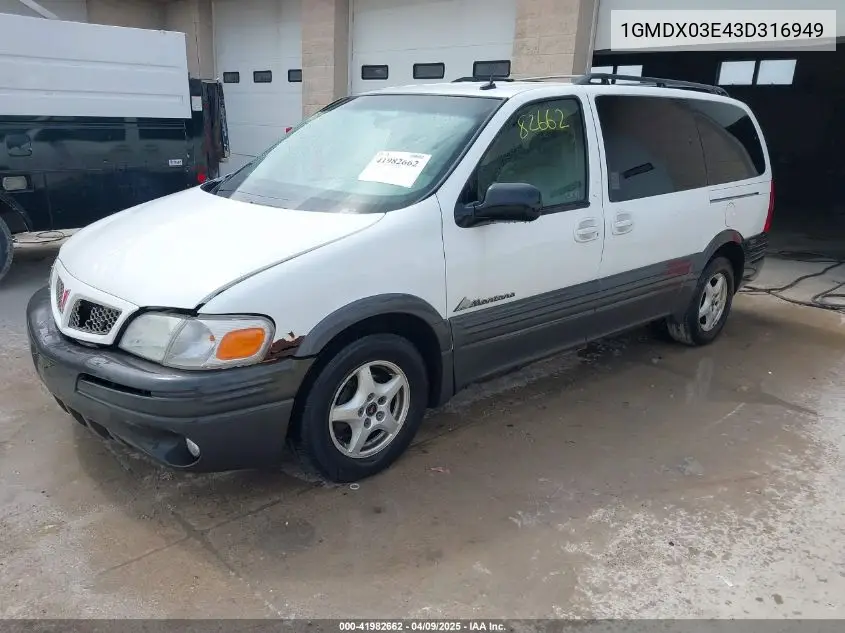 2003 Pontiac Montana M16 W/1Sa Pkg. VIN: 1GMDX03E43D316949 Lot: 41982662