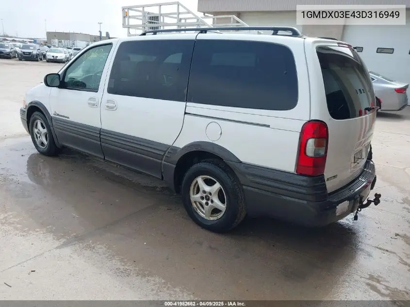 2003 Pontiac Montana M16 W/1Sa Pkg. VIN: 1GMDX03E43D316949 Lot: 41982662