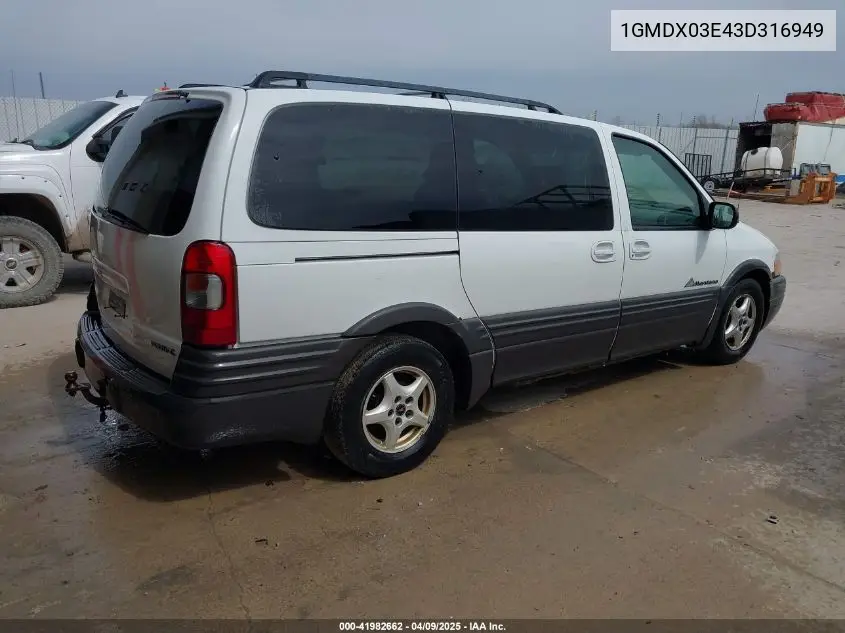 2003 Pontiac Montana M16 W/1Sa Pkg. VIN: 1GMDX03E43D316949 Lot: 41982662