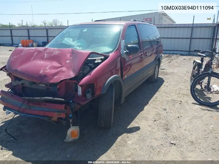 2004 Pontiac Montana M16 W/1Sa Pkg. VIN: 1GMDX03E94D111094 Lot: 41988723