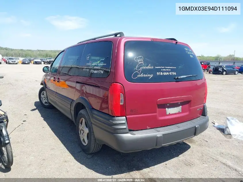 2004 Pontiac Montana M16 W/1Sa Pkg. VIN: 1GMDX03E94D111094 Lot: 41988723