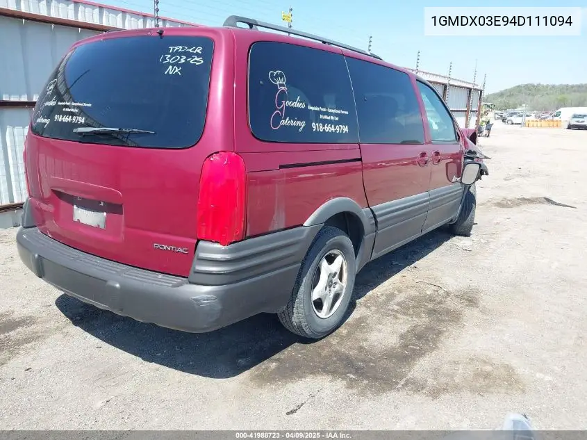 2004 Pontiac Montana M16 W/1Sa Pkg. VIN: 1GMDX03E94D111094 Lot: 41988723