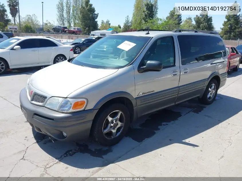2004 Pontiac Montana M16 W/1Sa Pkg. VIN: 1GMDX03E14D192754 Lot: 42039867