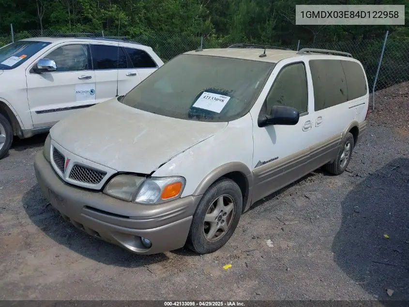 2004 Pontiac Montana M16 W/1Sa Pkg. VIN: 1GMDX03E84D122958 Lot: 42133098