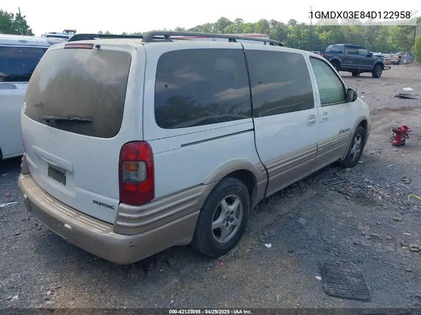 2004 Pontiac Montana M16 W/1Sa Pkg. VIN: 1GMDX03E84D122958 Lot: 42133098