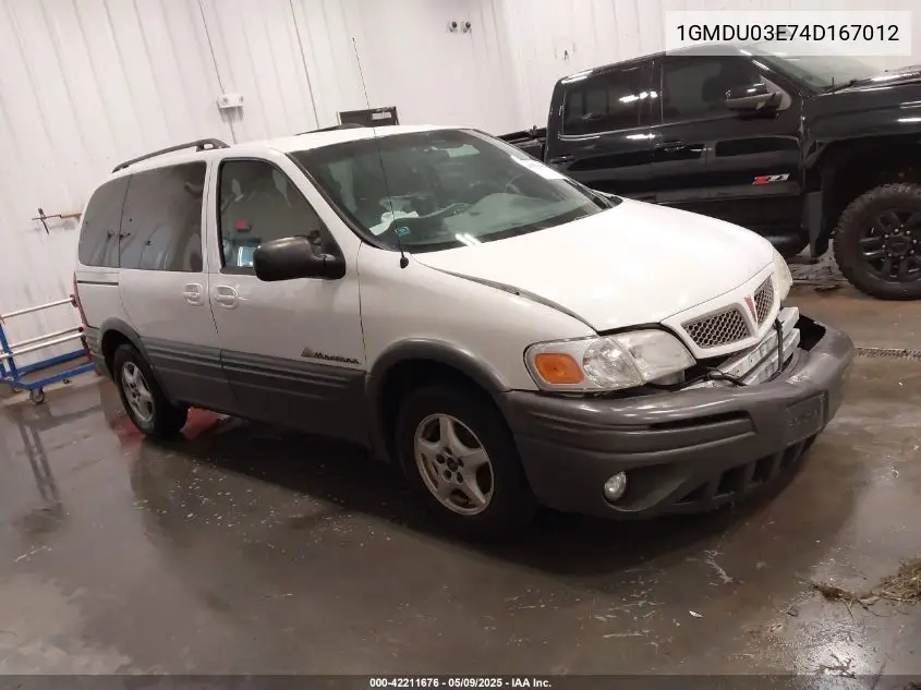 2004 Pontiac Montana N16 VIN: 1GMDU03E74D167012 Lot: 42211676