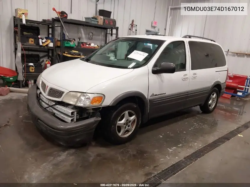 2004 Pontiac Montana N16 VIN: 1GMDU03E74D167012 Lot: 42211676