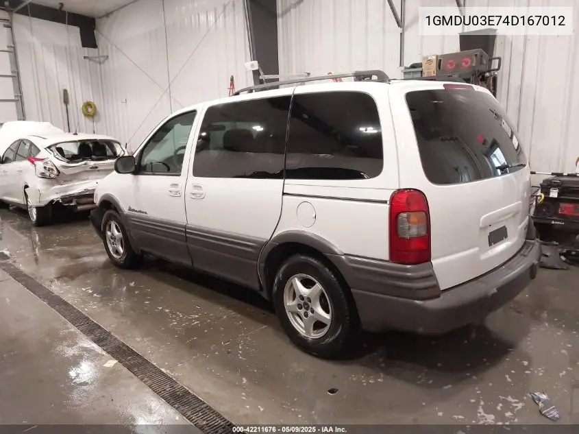 2004 Pontiac Montana N16 VIN: 1GMDU03E74D167012 Lot: 42211676