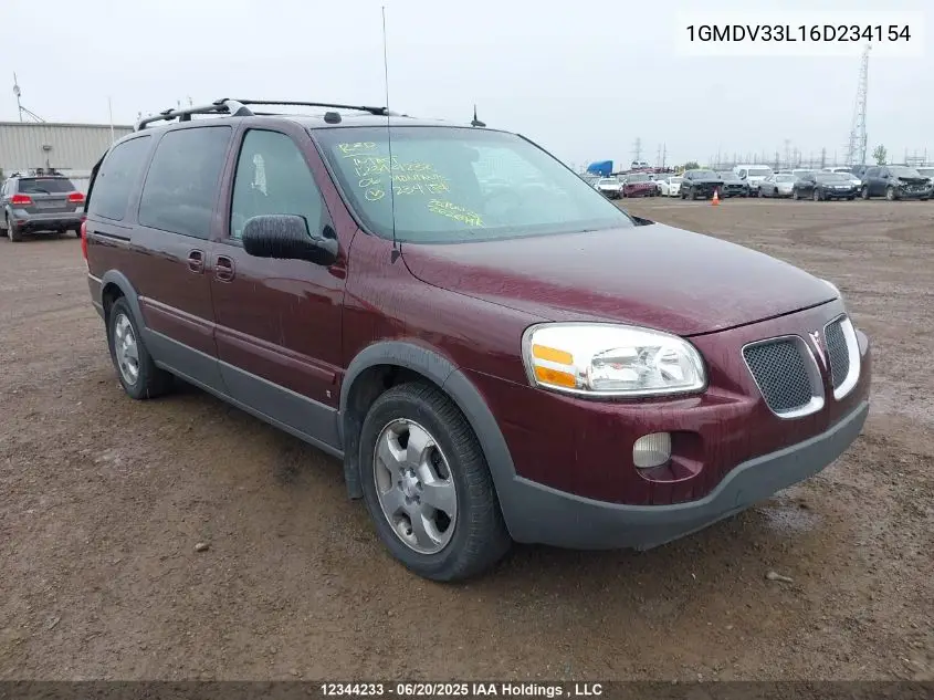 2006 Pontiac Montana Sv6 Sv6 VIN: 1GMDV33L16D234154 Lot: 12344233