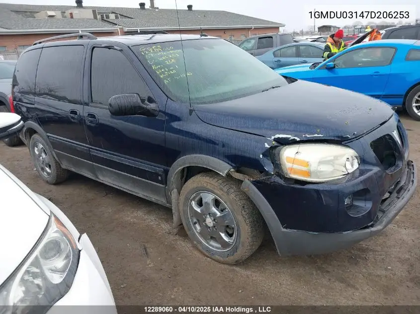 2007 Pontiac Montana Sv6 Sv6 VIN: 1GMDU03147D206253 Lot: 12289060
