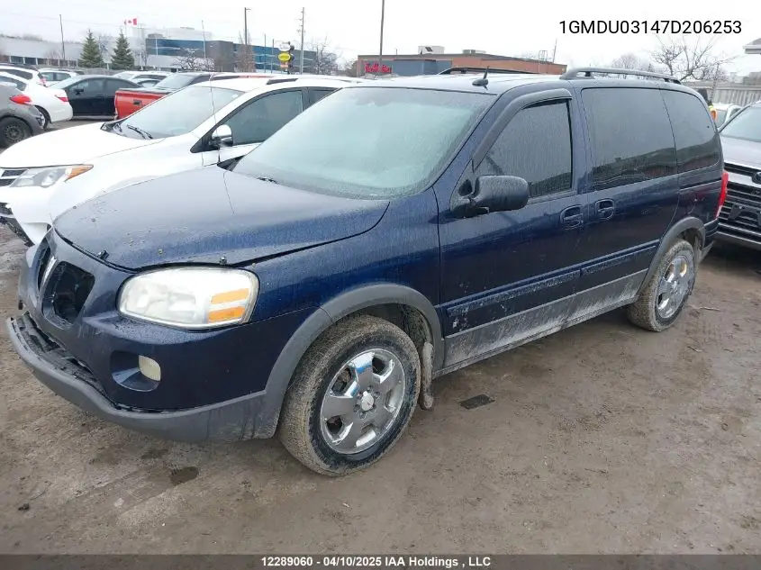 2007 Pontiac Montana Sv6 Sv6 VIN: 1GMDU03147D206253 Lot: 12289060
