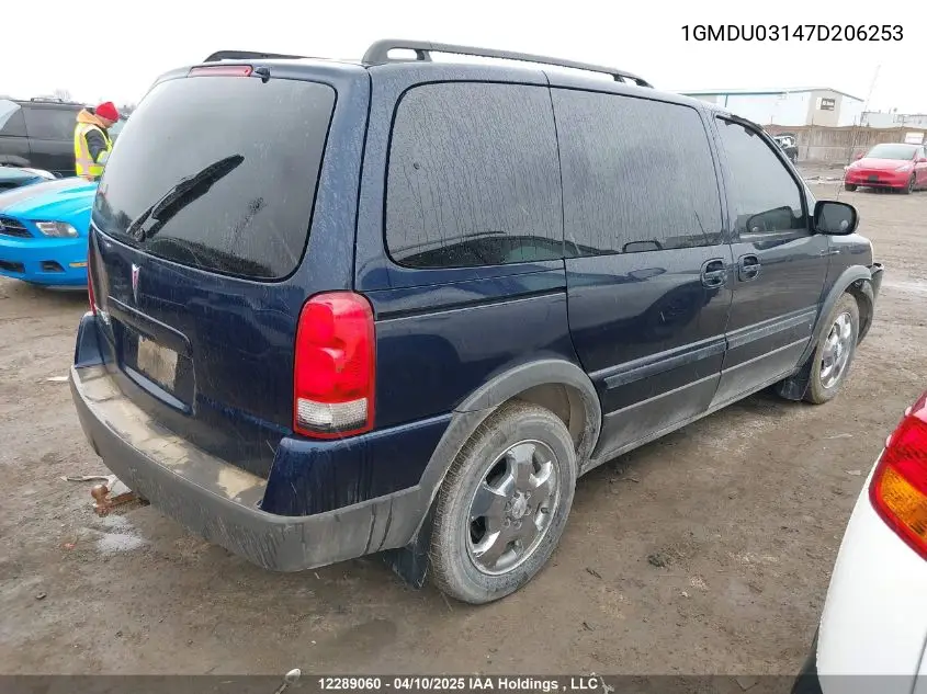2007 Pontiac Montana Sv6 Sv6 VIN: 1GMDU03147D206253 Lot: 12289060