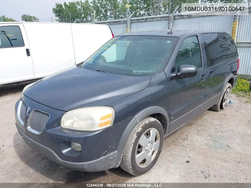 2009 Pontiac Montana Sv6 Sv6 VIN: 1GMDU03169D100647 Lot: 12344238