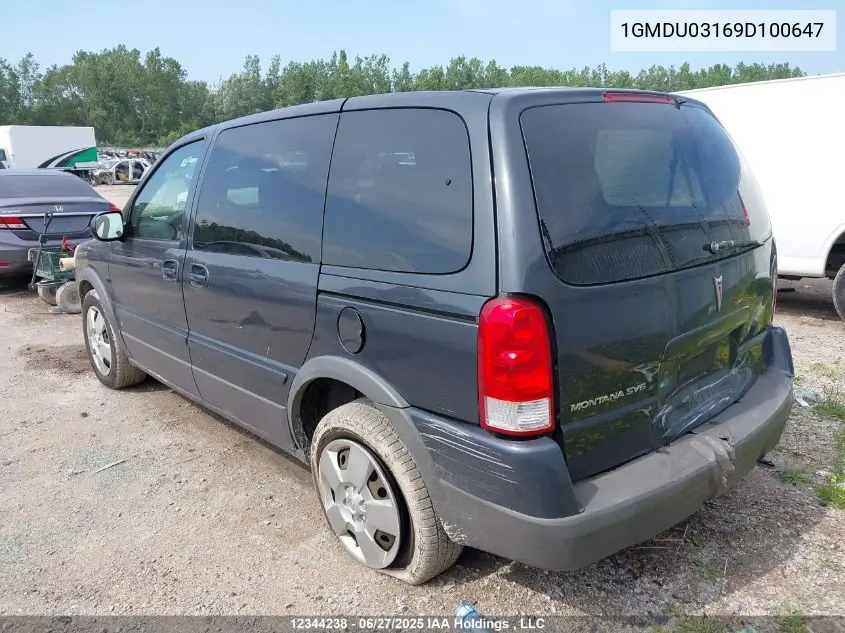 2009 Pontiac Montana Sv6 Sv6 VIN: 1GMDU03169D100647 Lot: 12344238