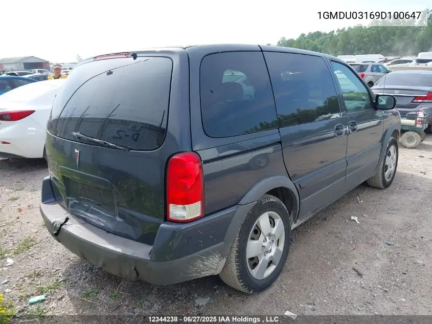 2009 Pontiac Montana Sv6 Sv6 VIN: 1GMDU03169D100647 Lot: 12344238