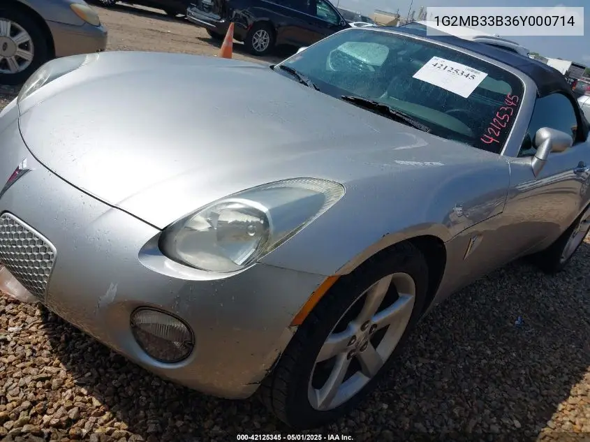 2006 Pontiac Solstice VIN: 1G2MB33B36Y000714 Lot: 42125345