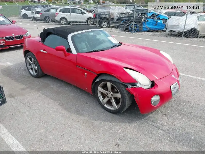 2007 Pontiac Solstice VIN: 1G2MB35B07Y112451 Lot: 41991283