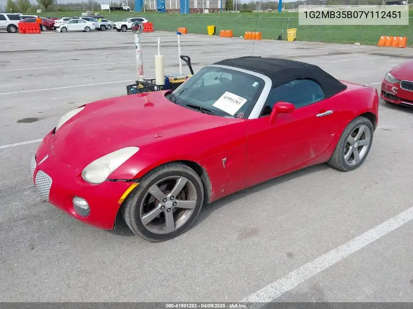 2007 Pontiac Solstice VIN: 1G2MB35B07Y112451 Lot: 41991283