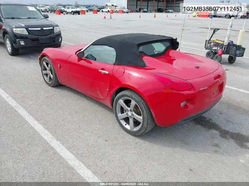 2007 Pontiac Solstice VIN: 1G2MB35B07Y112451 Lot: 41991283