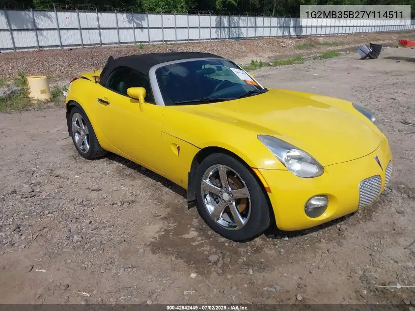 2007 Pontiac Solstice VIN: 1G2MB35B27Y114511 Lot: 42642449