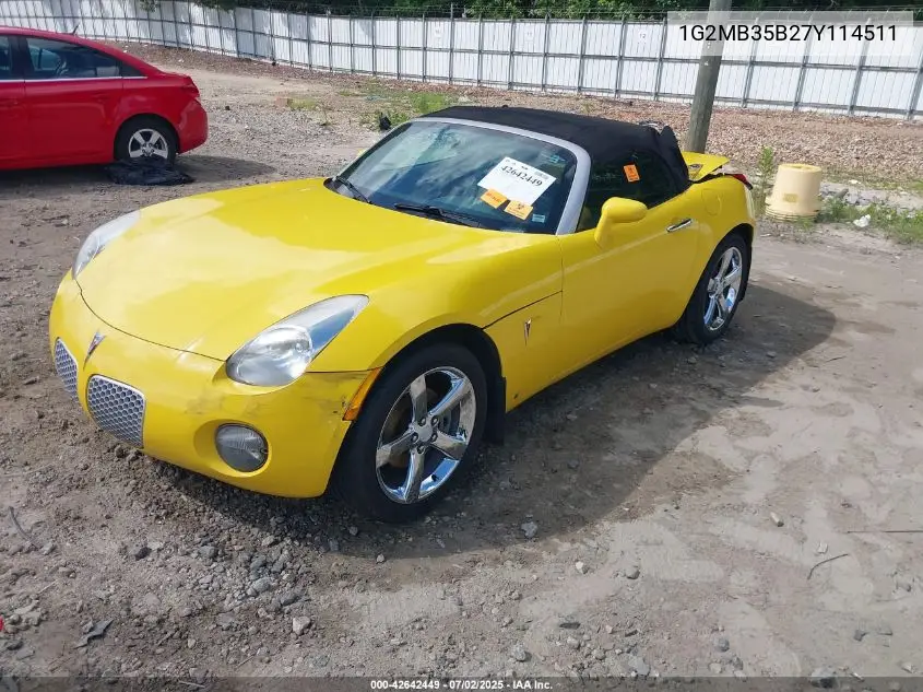 2007 Pontiac Solstice VIN: 1G2MB35B27Y114511 Lot: 42642449