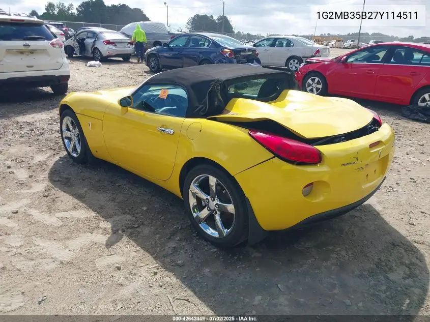 2007 Pontiac Solstice VIN: 1G2MB35B27Y114511 Lot: 42642449