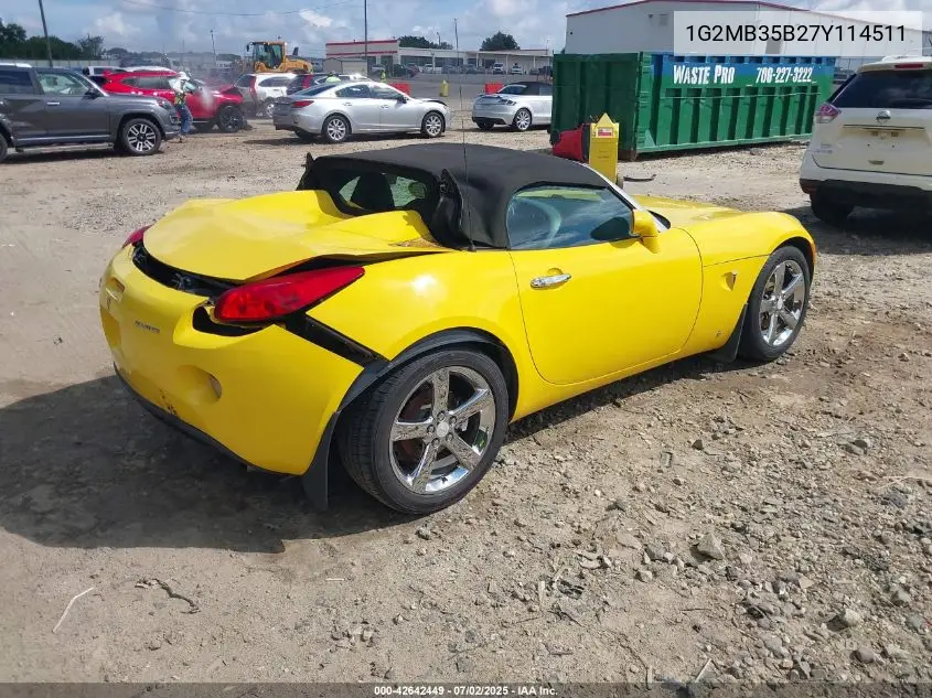 2007 Pontiac Solstice VIN: 1G2MB35B27Y114511 Lot: 42642449