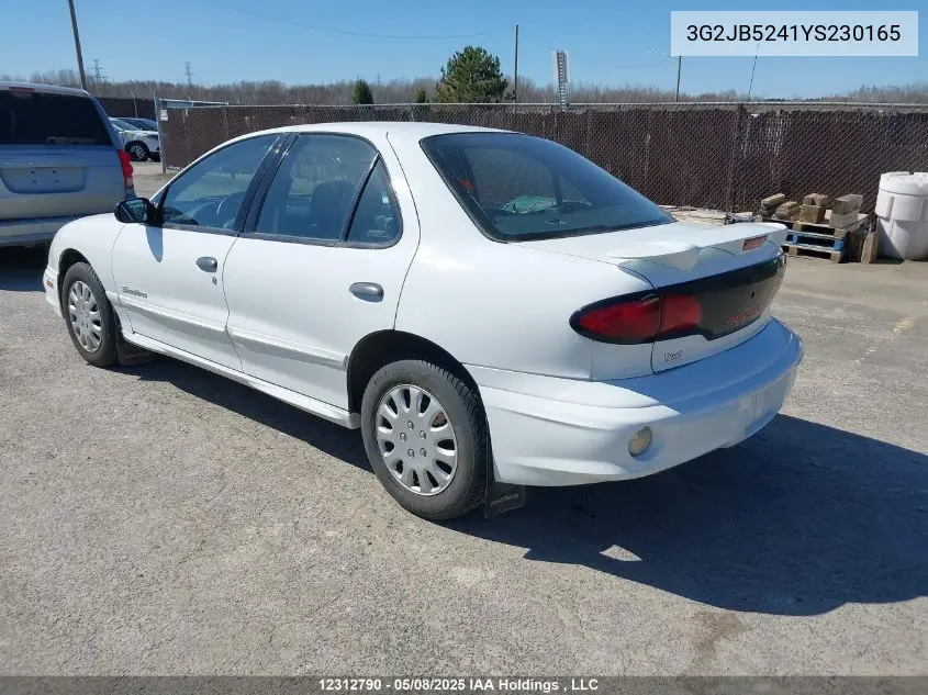 2000 Pontiac Sunfire Se VIN: 3G2JB5241YS230165 Lot: 12312790