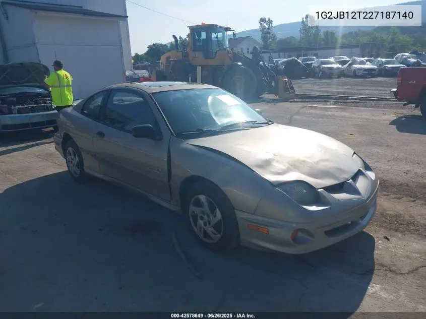 2002 Pontiac Sunfire Se VIN: 1G2JB12T227187140 Lot: 42578649