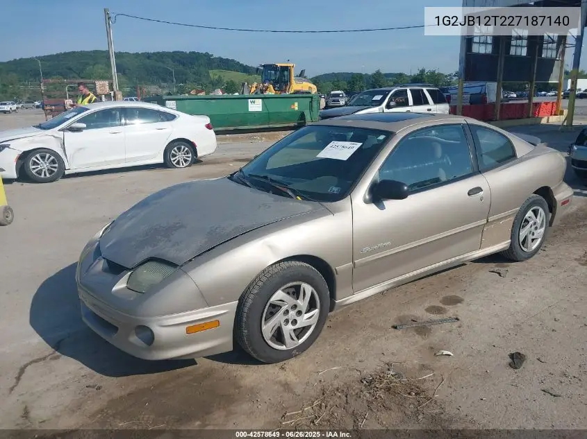 2002 Pontiac Sunfire Se VIN: 1G2JB12T227187140 Lot: 42578649