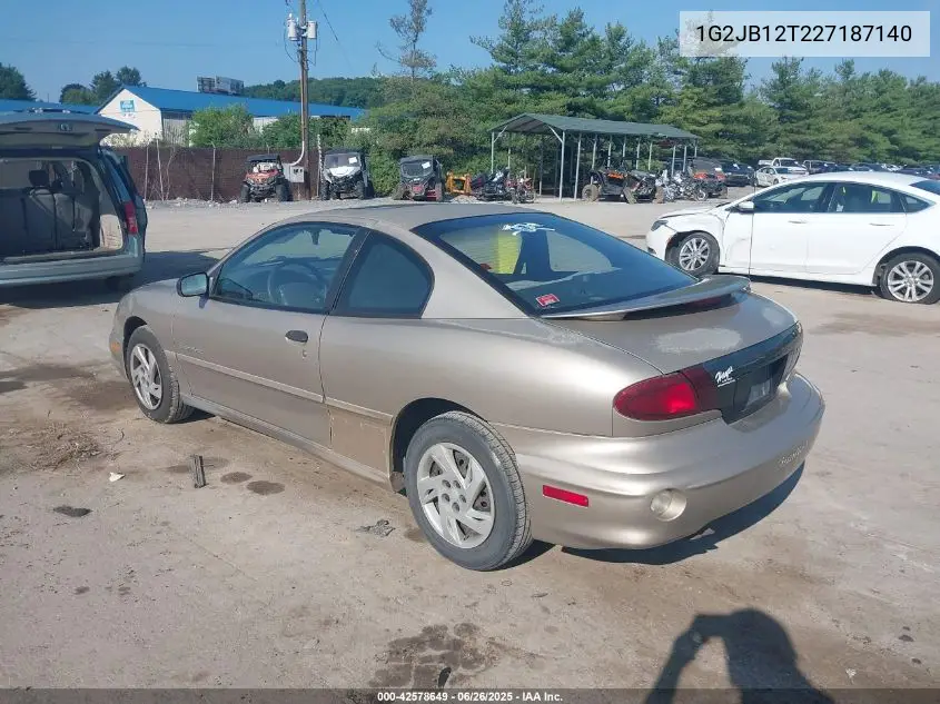 2002 Pontiac Sunfire Se VIN: 1G2JB12T227187140 Lot: 42578649